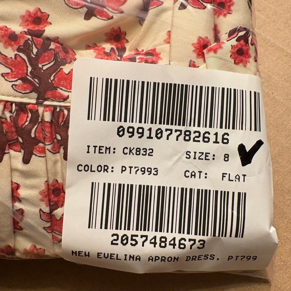 J Crew Apron Midi Dress 8 Red Block Print Foral NWT CK832 J.Crew Boho Western - Picture 5 of 5